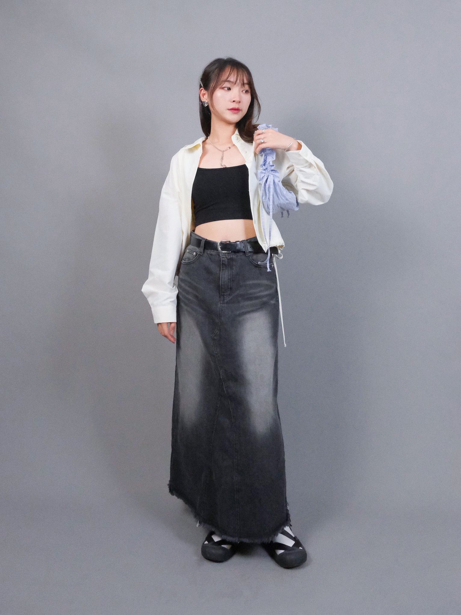 (2 COLORS) SHAER DENIM SKIRT