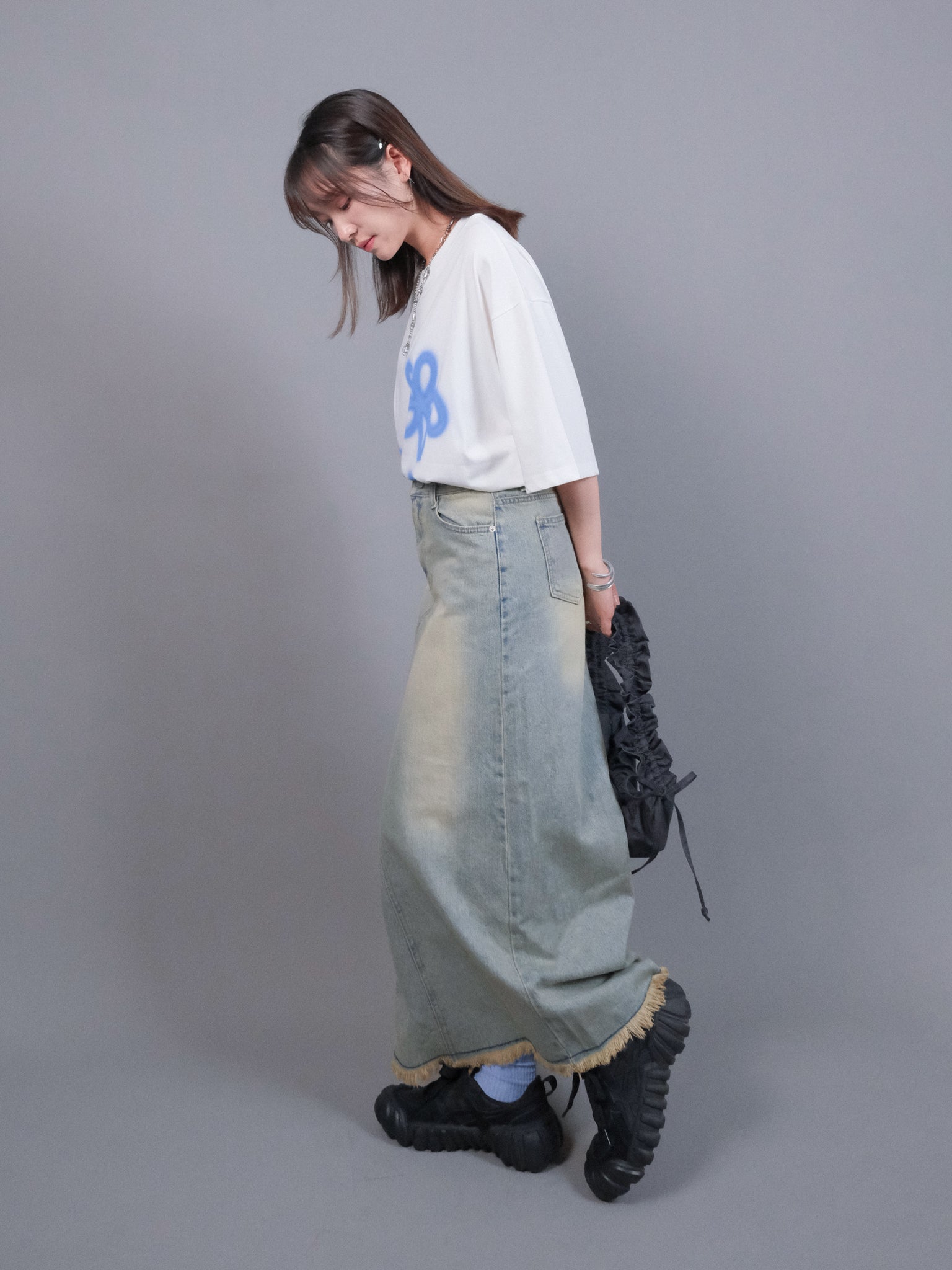 (2 COLORS) SHAER DENIM SKIRT